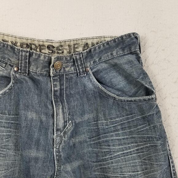 Express Kingston Jeans Mens 34x32 Blue Bootcut Classic Fit Whiskered Lion Denim - Picture 4 of 15